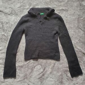 United Colors Of Benetton Womens Size M Lace Up Pullover/ Ribbed Knit Sweater